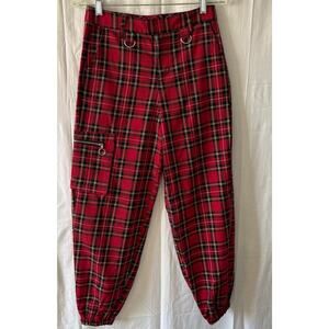 Hot Topic Red Black Plaid Jogger Style Pants Academia Punk Goth Size 1